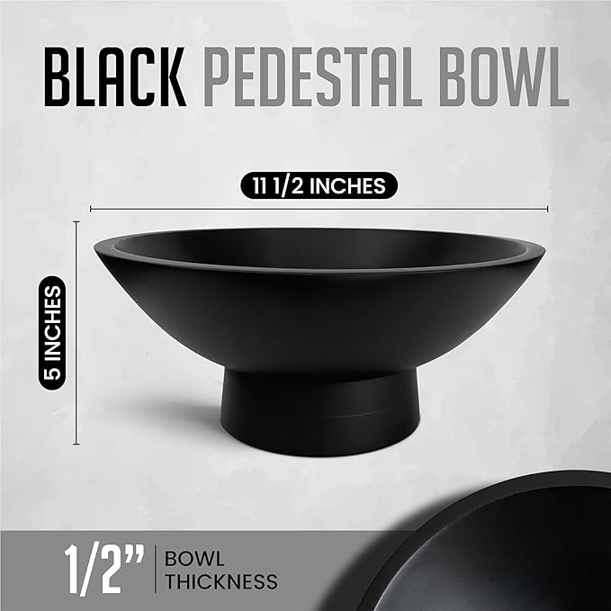 Black Pedestal Bowl - 12 Inch, Wide Black Footed bowl as Fruit, Key, Decorative, Candy Holder or Centerpiece, Wooden Bowl Decorative for Kitchen, Dining Table & Modern Home Accessories