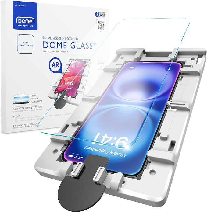 DOME GLASS Whitestone for iPhone 17 Series [Perfect Full Coverage] Tempered Glass Screen Protector with a technical patent [2Pack] (iPhone 17)