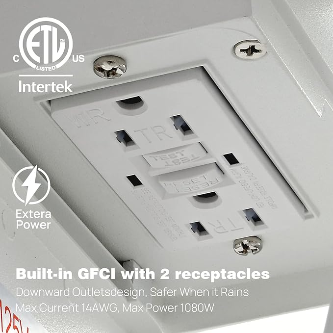 JOKAONOTL Dusk to Dawn Porch Lights with GFCI Outlets Waterproof Outdoor Wall Lights Exterior Lighting Fixtures Modern Outside Lights Wall Mount for House Patio Garage,White,11.8''H,1PC
