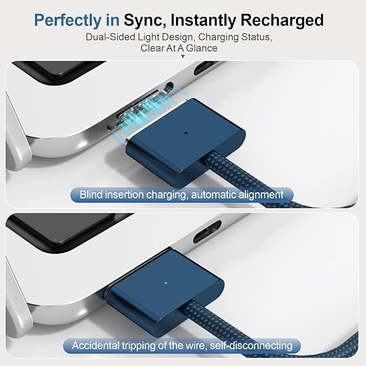 140W USB-C to Magnetic 3 Cable 6.6FT Compatible with MagSafe 3 for MacBook Pro 14 16 &amp Air 13 15 M4 M3 M2 2021-2025 Fast Charging Cord Midnight Blue