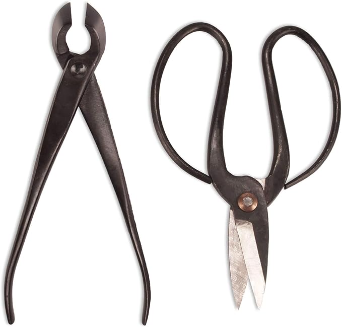 BambooMN Bonsai Basics Set - 8" Concave Cutter, 7" Heavy Duty Shear - 3 Sets