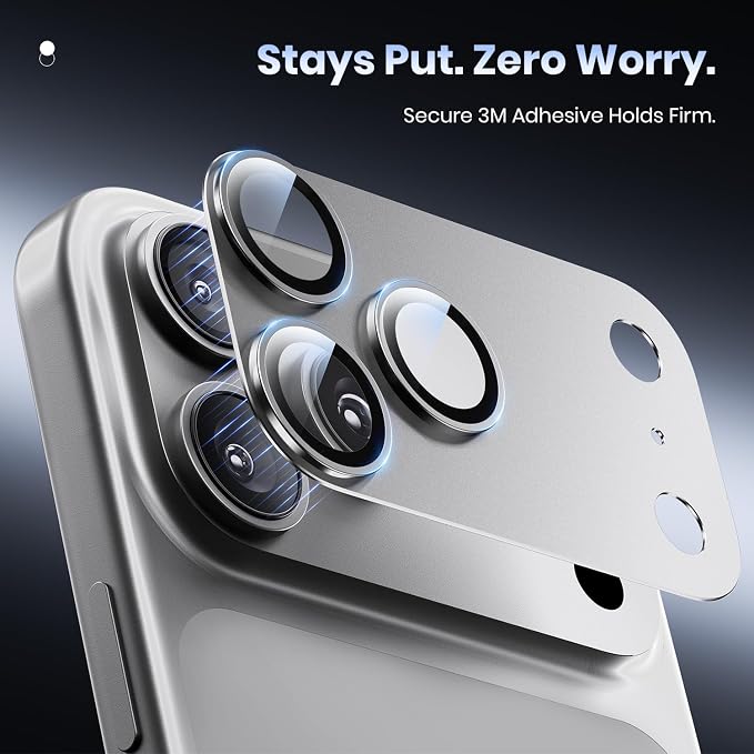 for iPhone 17 Pro Camera Lens Protector - 12FT Shatterproof | Military Grade Protection Strong Adsorption 9H+ Tempered Glass Camera Screen Full Protective Cover Case Friendly Black