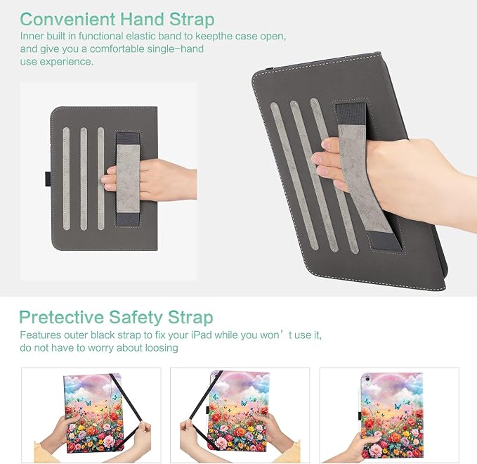 Lokigo Case for iPad (A16) 11th/10th Generation Aurora Forest | for iPad 11th-11 Inch/10th-10.9 Inch Stand Cover Pencil Holder/Hand Strap/Pocket Support Touch ID Auto Wake/Sleep