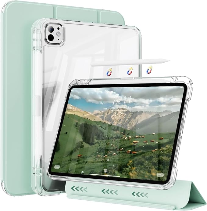 Case for iPad Air 13 Inch Case M4/M3/M2 (2026/2025/2024) Pro 12.9 Inch (6th/5th Gen 2022/2021) 2 in 1 Detachable Cover with Clear Hard Back Supports Touch ID Auto Wake/Sleep Black