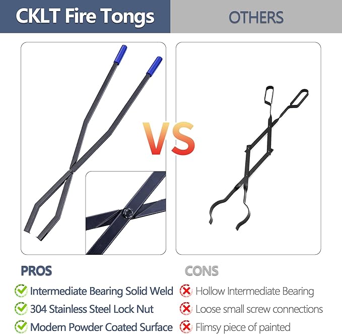 CKLT 40in Fire Tongs for Fire Pit Heavy Duty Manganese Steel