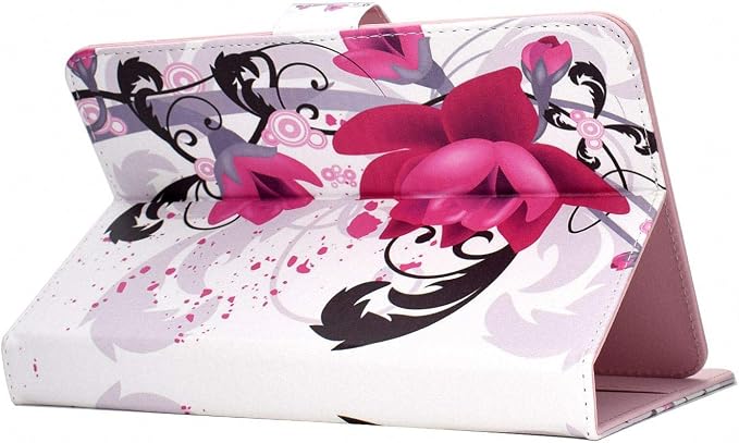Universal 7 Inch Tablet Case Techcircle Ultra Slim Lightweight PU Leather Stand Folio Flip Wallet Protective Shell Case [Card Slots] [Magnetic Closure] for All 7 Android Tablet PC Cherry Blossom