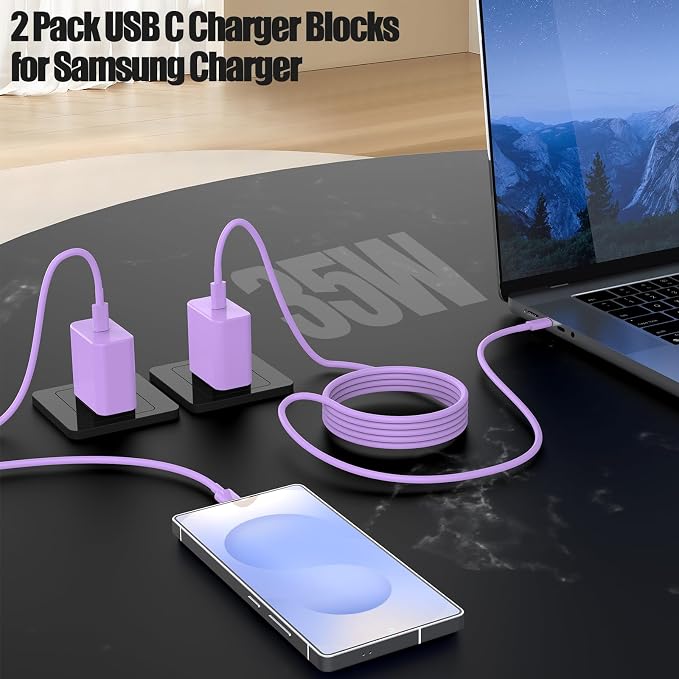 2Pack 65W USB C Charger Block Super Fast Charging Type C Wall Adapter with 3 Port 100W PD Quick Charging for Samsung Galaxy S26/S25 Ultra iPhone 17/16/15 Pro Max iPad Pro/Air &amp MacBook Pro/Air