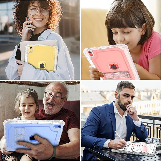 ZoneFoker Case for iPad 11-inch (A16) 2025 / iPad 10th Gen 10.9 inch 2022 Heavy Duty Shockproof Rugged Protective with Pencil Holder 11th / 10th Translucent Cover with Kickstand