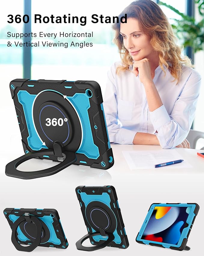 for iPad 9th 8th 7th Generation Case(iPad 10.2 inch) for Kids | 15ft Drop Protection Rugged with 360 Kickstand Handle Shoulder Strap，HD Screen Protector，Shockproof (2021/2020/2019 Release)