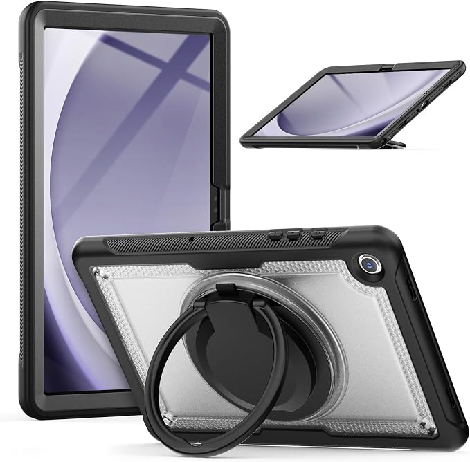 for Samsung Galaxy Tab A9 Case 8.7 inch (SM-X110/X115/X117) with Shoulder Strap 360° Rotatable Kickstad Shockproof Protective Case Cover for iPad mini 7 A17 Pro Black