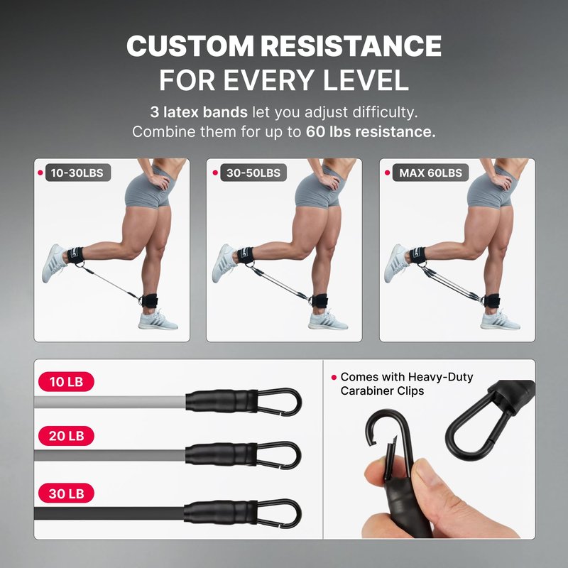DMoose Fitness Ankle Strap with Tube Resistance Band for Cable Machines - Padded Ankle Cuff & Durable Tube Band for Glute Kickbacks, Leg Workouts, Hip Abduction, Resistance Training