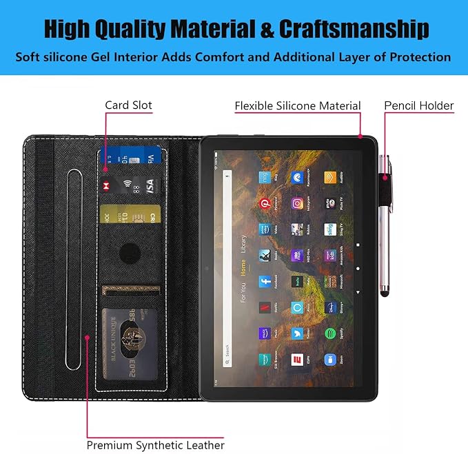 Case for Amazon Kindle Fire HD 10 &amp 10 Plus Tablet 10.1 (13th/11th Generation 2023/2021 Release) - PU Leather Folio Case with Smart Auto Wake/Sleep American Flag Camo