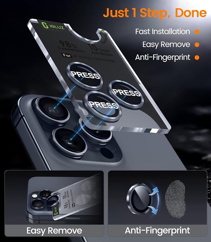 iGluz 2 Pack Anti-Reflection Camera Lens Protector for iPhone 17/16/16 Plus [98% Transmittance][1-Step Installation][Strong Adsorption] 9H Shatterproof Tempered Glass-Black