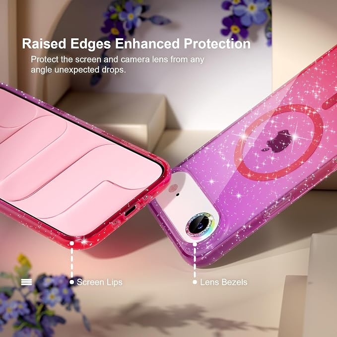 Choiche for iPhone 15 Pro Max Case Compatible with MagSafe Glitter Black | Women Girly Cute Glitter Sparkly Magnetic Phone Case with Diamond Camera Lens Protectors Military-Grade Drop Protection 6.7