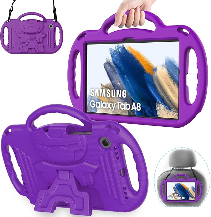 AVAWO Kids Case for Samsung Galaxy Tab A8 10.5 Inch 2021 (SM-X200/X205) With Strap Light Weight Shock Proof Handle Stand Black
