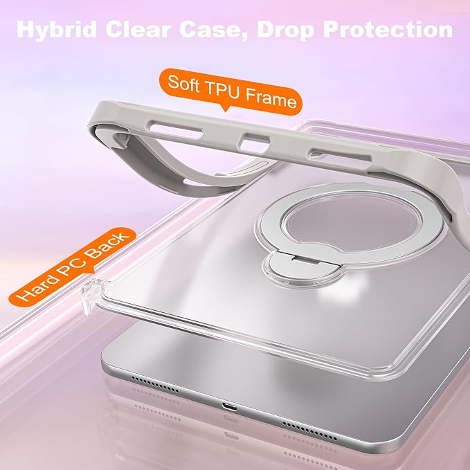 Dteck for Apple iPad 11 inch (A16 11th Gen) iPad 10.9 inch (10th Gen) Slim Clear Case with Kickstand Pencil Holder Reinforced Shockproof Corners Soft TPU Lightweight Protective Cover Transparent