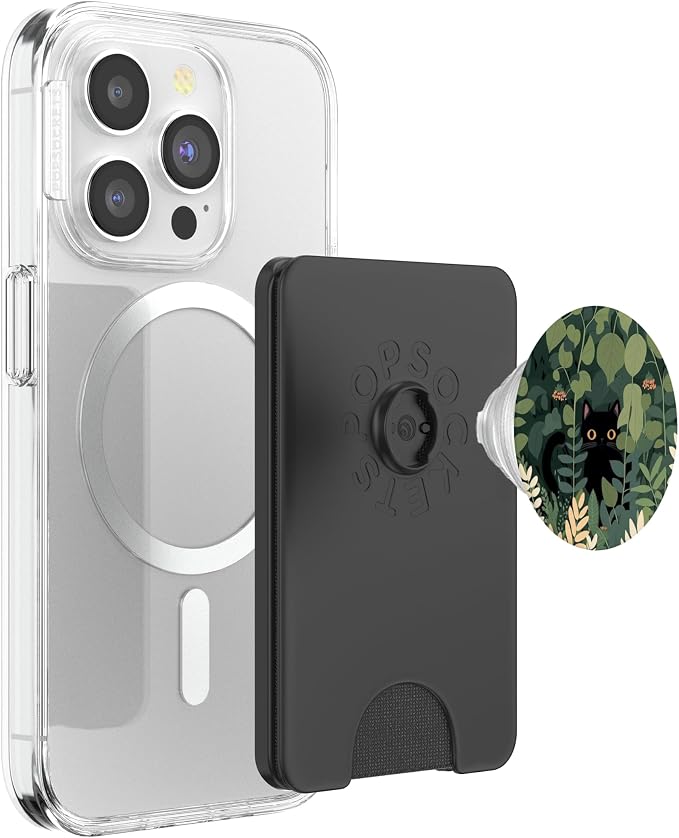Aesthetic Cute Black Cat Hiding in Botanical Garden PopSockets Adhesive PopGrip