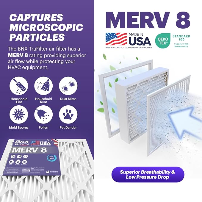 BNX TruFilter 20x25x4 MERV 8 Air Filter 2-Pack