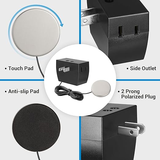 DEWENWILS Touch Dimmer Switch, Touch Pad Control with 3 Levels of Dimming, Dimmable LED/CFL Lights, and Incandescent Bulbs, Extension Cord, 1 Pack, ETL Listed, Black