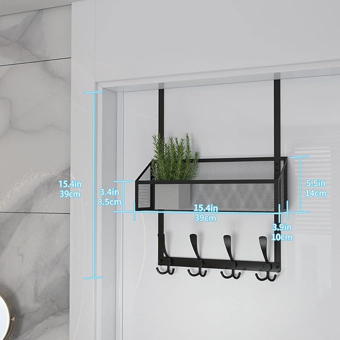Kaiferty Over The Door Hooks Organizer, Coat Rack Over The Door Storage Hanger Towel Rack, Back of Door Storage Organizer for Bathroom,Bedroom,Kitchen,Office (Black, 2-Tier)