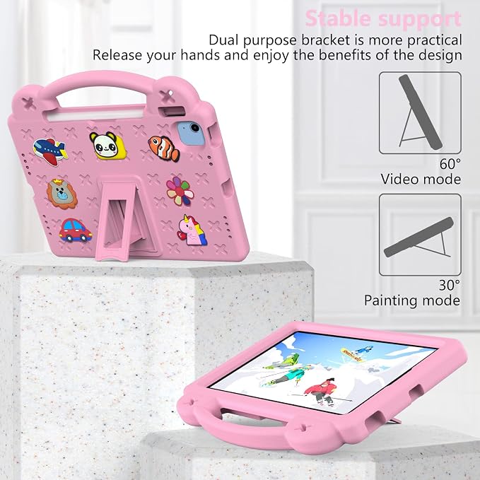 Kids Case for iPad Air 13 (2026/2025/2024) M4/M3/M2 &amp iPad Pro 13 2024 &amp iPad Pro 12.9 Cover 6th/5th/4th/3rd Gen (2022/2021/2020/2018) DIY Figures EVA Rubber Handle Stand Shockproof Bumper