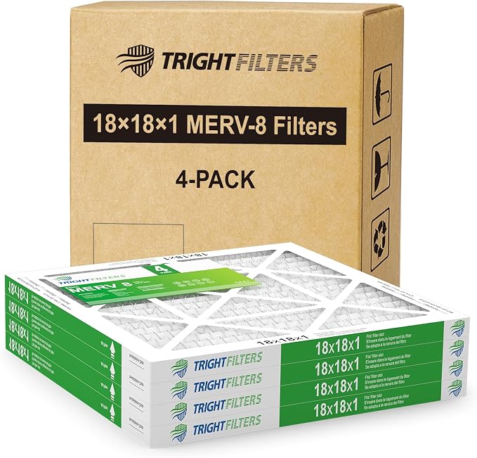 18x18x1 Air Filter 4 Pack, Durable MERV 8 Pleated Home HVAC AC Furnace Filters