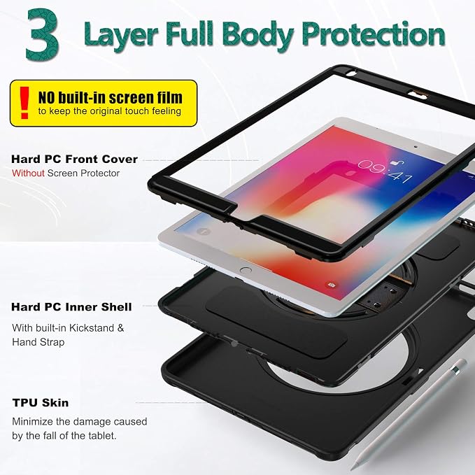 BATYUE Shockproof Case for iPad Air 3rd Gen 2019 &amp iPad Pro 10.5 2017 | with 360° Rotating Stand &amp Pencil Holder &amp Shoulder Strapfor Daily Use &amp Office/School/Outdoor - Navy Blue