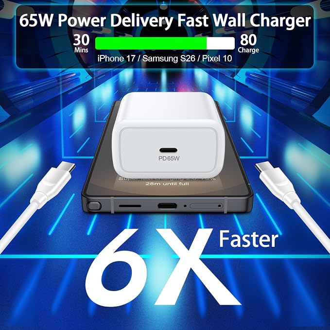 for Samsung Galaxy S26 Ultra Charger 65W Super Fast Wall Charger USB C | for Samsung Galaxy S26 S26+ A27 A37 A57 S25 Ultra Plus FE A17 A16 A36 S24 Type C Android Phone Charger Fast Charging Block