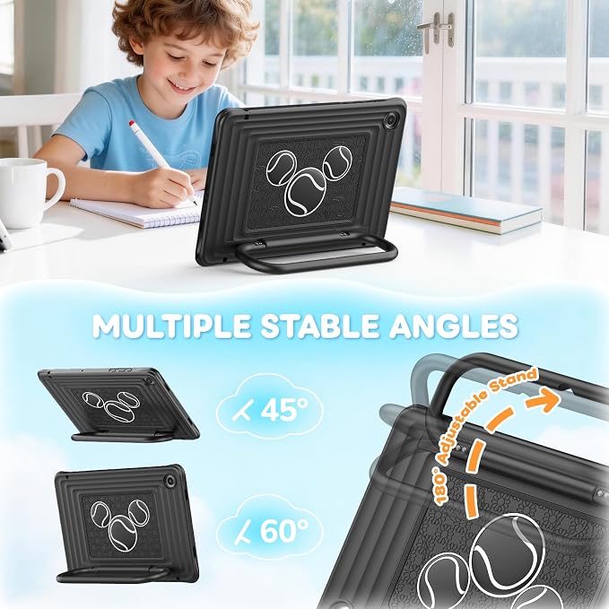 SEYMAC Case for Samsung Galaxy Tab A11+/A9+ Plus 11 for Kids Black | Heavy Duty Shockproof Built-in Screen Protector Rotating Stand Handle and Shoulder Strap