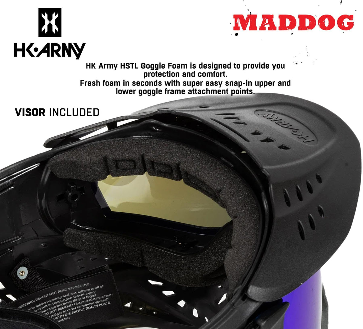 Maddog HK Army HSTL Paintball Airsoft Mask Goggle System | Replaceable Thermal Dual-Pane Anti Fog Lens | Adjustable Full-Face Safety Certified Protection - Black with Ice Lens