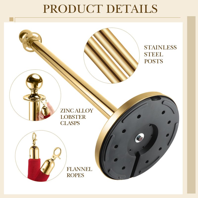 Pelopy 12 Pcs Stanchion Posts with Velvet Ropes and Red Carpet 26 ft, Crowd Control Barrier Set, 38" Gold Queue Poles for Wedding, Graduation, Party, Event Entrance Decor