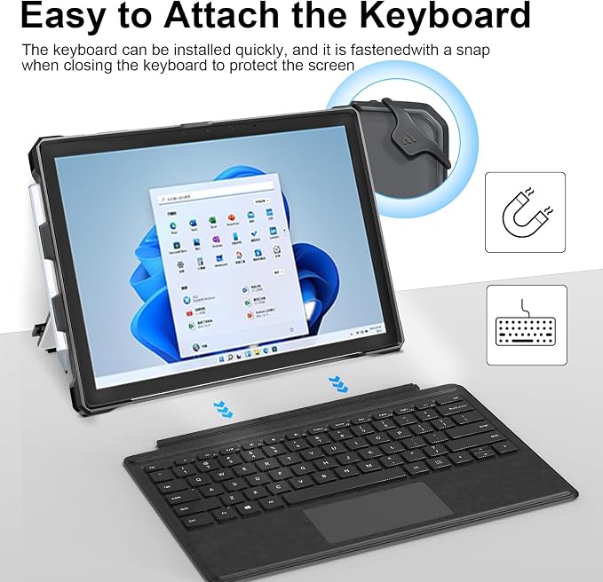 Case for 12.3 Microsoft Surface Pro 7+/7/6/5/4 Protective Rugged Cover Case with Surface Pen Holder and Hand Strap Compatible with Surface Pro Type Cover Keyboard (Black)
