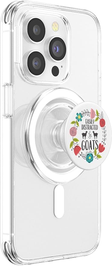 Cute Easily Distracted By Goats Spring Floral Wreath White PopSockets Adhesive PopGrip