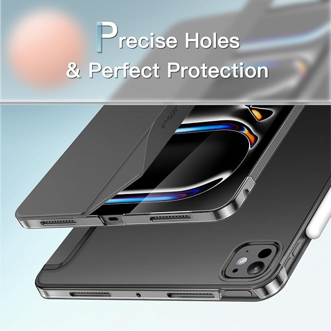 JETech Case Cover for iPad Pro 11 M5/M4 Black | For 2025/2024 Models Translucent Back Tri-Fold Stand Auto Wake/Sleep Shockproof