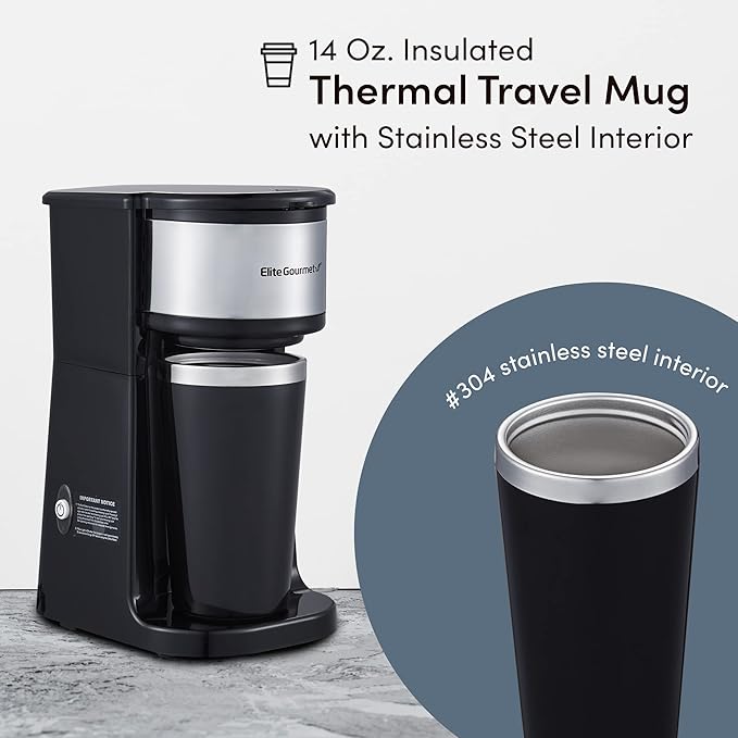 Elite Gourmet EHC112 Personal Single-Serve Compact Coffee Maker, Black