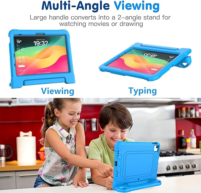 Kids Case for New iPad (A16) 11th Generation 11 inch 2025 iPad 10th Generation 10.9 2022 - Shockproof Handle Bumper Stand Cover with Built-in Screen Protector &amp Pencil Holder Tablet Case (Black)