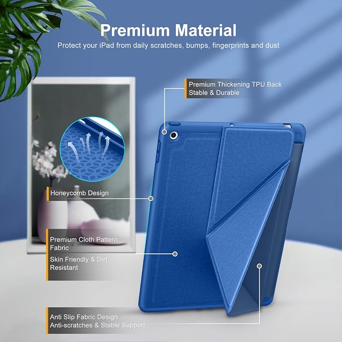 DTTO Foldable Case for for iPad 9th/8th/7th Generation 10.2-inch Black | Origami Magnetic Standing Cover with Pencil Holder，Vertical &amp Horizontal angles Auto Sleep/Wake