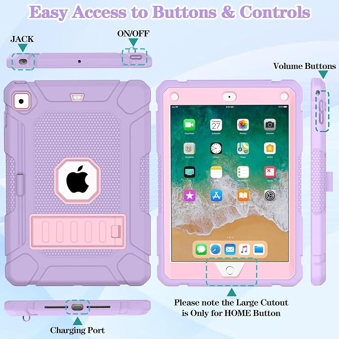 LTROP Case for iPad 6th 5th Generation (9.7 inch 2018/2017) Shockproof Protective iPad 9.7 Case with Built-in Stand/Pencil Holder for iPad 6th/5th Gen Air 2 Black