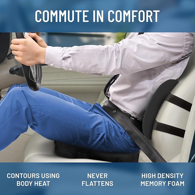Everlasting Comfort Seat and Back Cushion with Foot Rest Bundle – Memory Foam Support for Tailbone, Sciatica, and Posture Relief in Office, Gaming, or Home Use