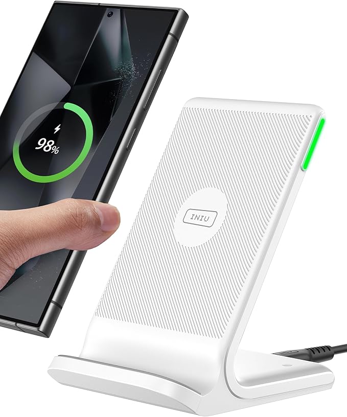 INIU Wireless Charger 15W Fast Wireless Charging Phone Station with LED | Sleep-Friendly Adaptive Light Exclusive Temp°Guard Wireless Charging Station for iPhone 17 16 Pro Max Samsung S25 S24 etc
