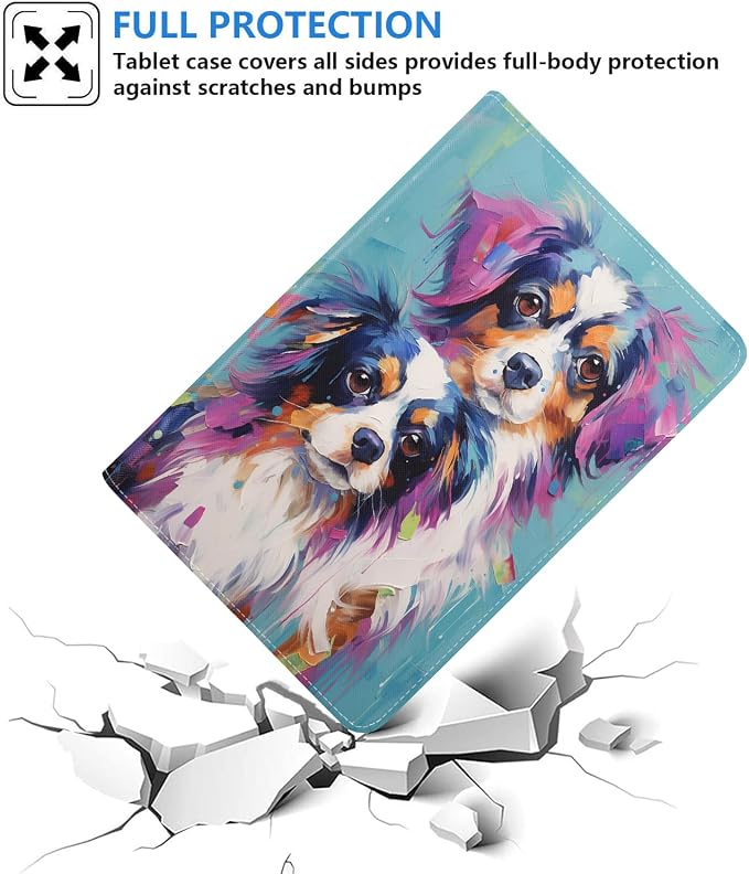 Case for Samsung Galaxy Tab S10 Plus 2024/ S9 Plus/ S9 FE Plus 5G 12.4 Inch 2023 Slim PU Leather Stand Folio Cover with Auto Wake Sleep Abstract Paint Dogs