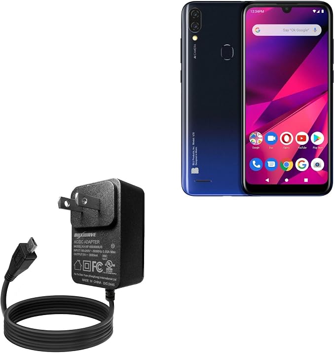 BoxWave Charger Compatible with BLU v70 - Wall Charger Direct (15W) Rapid Charge Your Device with Built-in 3ft Cable