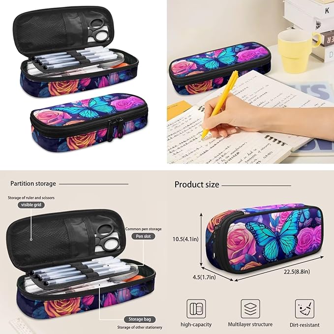 4 in 1 Butterfly Backpack for Girls with Lunch Box Pencil Purse Teen Girls School Bag Kids School Backpacks Primary Schoolbag Water Bottle Sleeve Elementary Preschool Kindergarten Bookbag