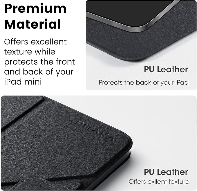 PITAKA for iPad mini A17 Pro Case 4 Intuitive Angles Folio2-Black | Portrait/Landscape Magnetic iPad mini 7 &amp iPad mini 6 Case with Pencil Holder Slim and Light iPad mini Case Auto Wake/Sleep