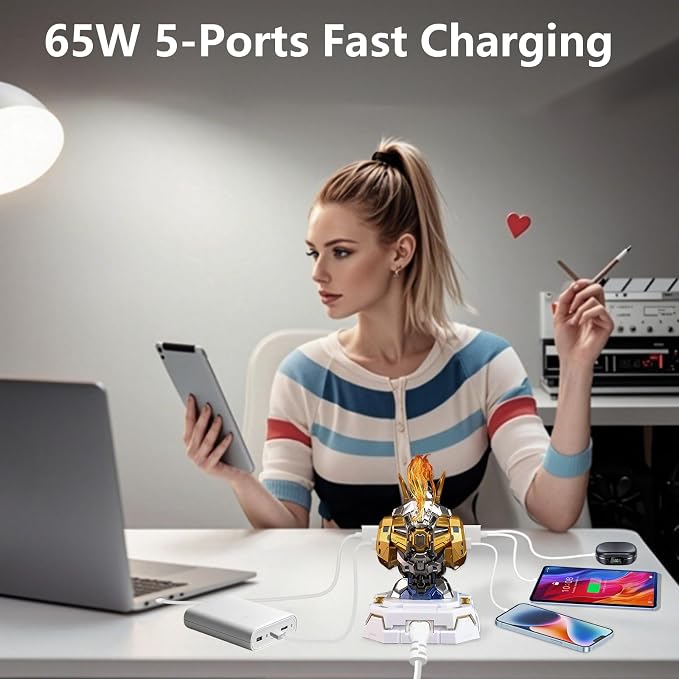 Redcomets 65W USB C Charger 5-Port Fast Power Adapter Wall USB C Charger for iPhone MacBook iPad Galaxy S23/S24 Steam Deck