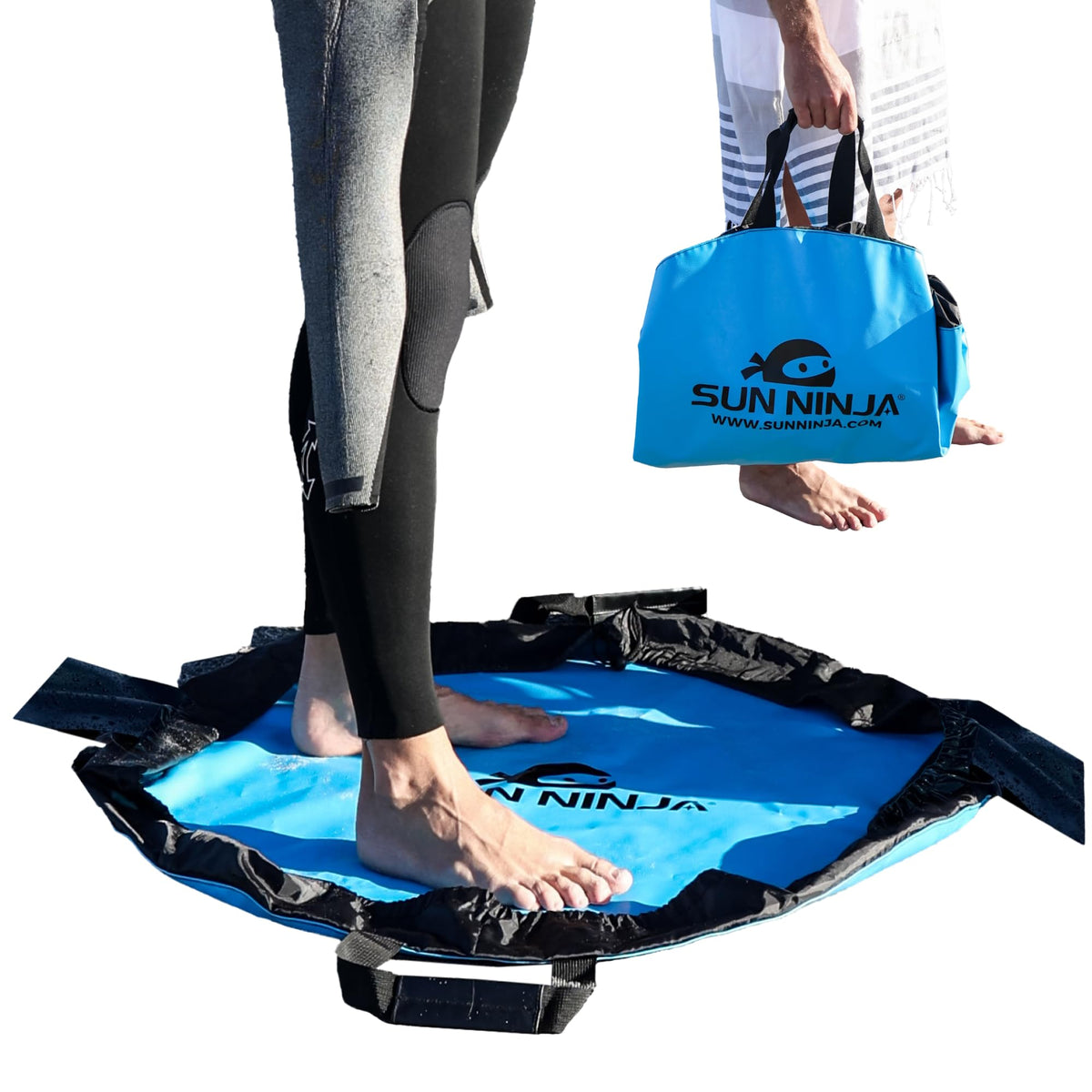 SUN NINJA Wetsuit Changing Mat - Waterproof Beach Changing Mat and Dry Bag Combo, Keeps your Car Clean & Dry and Surf Gear Protected, Beach & Surfing Accessories and Gifts