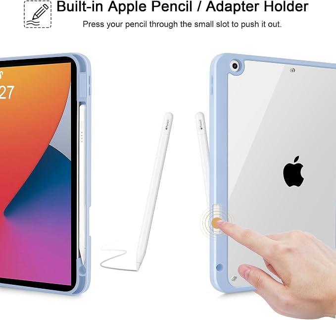 Tuiklol for iPad 10.2 inch 9th / 8th / 7th Gen 2021 2020 2019 Release Case | Built in Pencil Holder - TPU Protection Trifold Stand Stand Clear Back Tablet Cover With Auto Wake/Sleep Blue berries