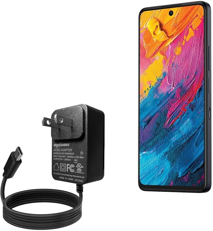 BoxWave Charger Compatible with TCL 60 XE Nxtpaper 5G - Wall Charger Direct (15W) Rapid Charge Your Device with Built-in 3ft Cable