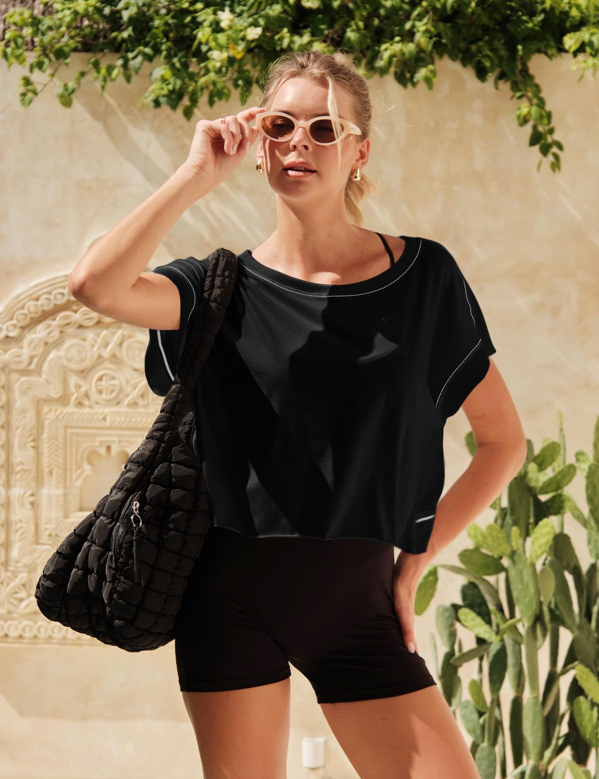 TURVAND Womens Open Back Workout Tops Loose Fit Athletic Short Sleeve Shirts Backless Cute Crop Top Gym Running Yoga Tee 2026