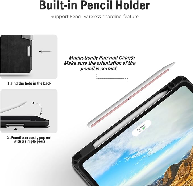 Antbox Case for iPad Air 11-inch M4/M3/M2 (2026/2025/2024) iPad Air 5th/4th Generation 10.9'' Vegan Leather with Pencil Holder Typing Angle Auto Sleep/Wake Muti-Stand (Black)